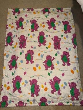 Vintage 1992 Barney The Dinosaur Quilted Blanket The Lyons Group